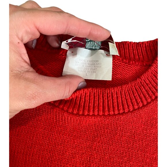 VINTAGE Orvis Short Sleeve Sweater Women's Large Red Cotton USA - Picture 4 of 5